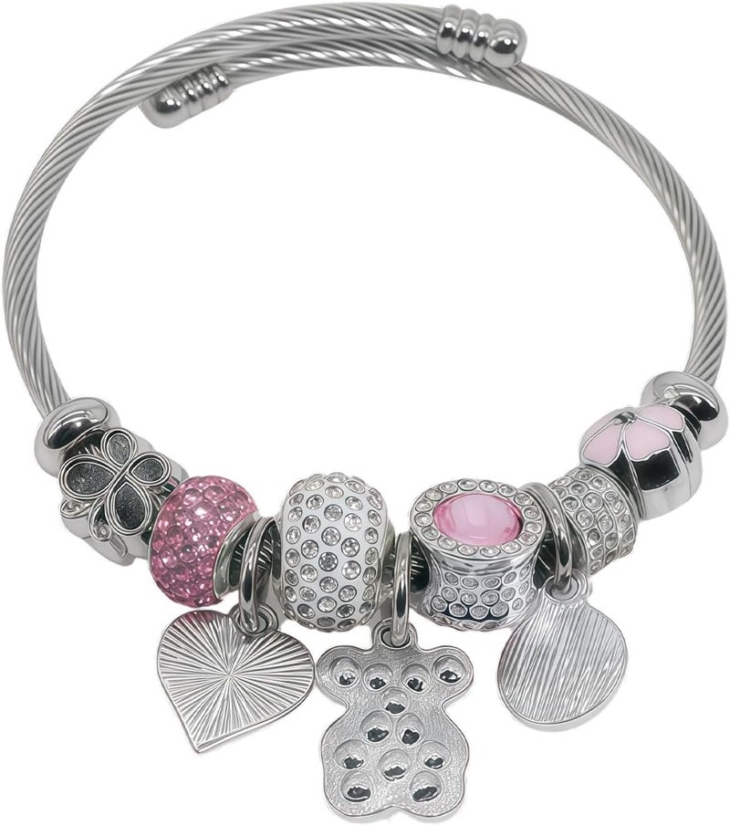 IUULOB Silver Women Bracelets - Adjustable Charm Bracelets for Women Birthday Gifts Favors Titanium Steel Bracelet Bundle Jewelry Kit - Image 1